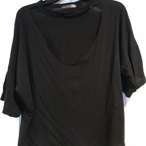 Black low front neck tshirt